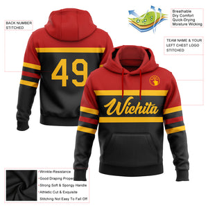 Custom Stitched Black Gold-Red Line Sports Pullover Sweatshirt Hoodie