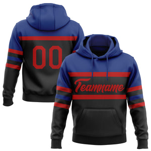 Custom Stitched Black Red-Royal Line Sports Pullover Sweatshirt Hoodie