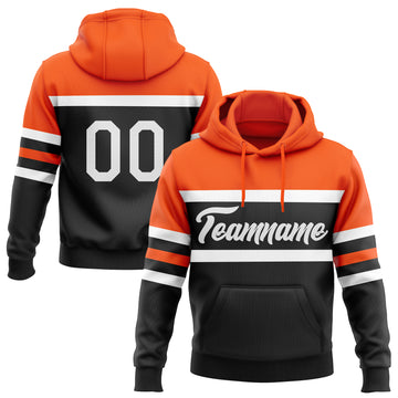 Custom Stitched Black White-Orange Line Sports Pullover Sweatshirt Hoodie