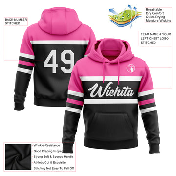 Custom Stitched Black White-Pink Line Sports Pullover Sweatshirt Hoodie