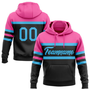 Custom Stitched Black Sky Blue-Pink Line Sports Pullover Sweatshirt Hoodie