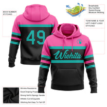 Charger l&#39;image dans la galerie, Custom Stitched Black Aqua-Pink Line Sports Pullover Sweatshirt Hoodie
