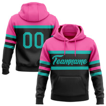 Charger l&#39;image dans la galerie, Custom Stitched Black Aqua-Pink Line Sports Pullover Sweatshirt Hoodie
