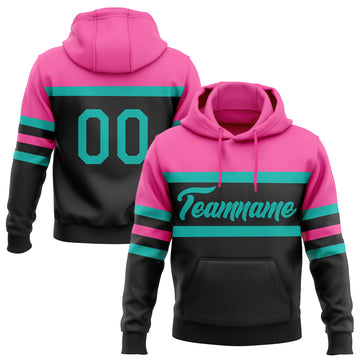 Custom Stitched Black Aqua-Pink Line Sports Pullover Sweatshirt Hoodie