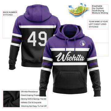 Custom Stitched Black White-Purple Line Sports Pullover Sweatshirt Hoodie