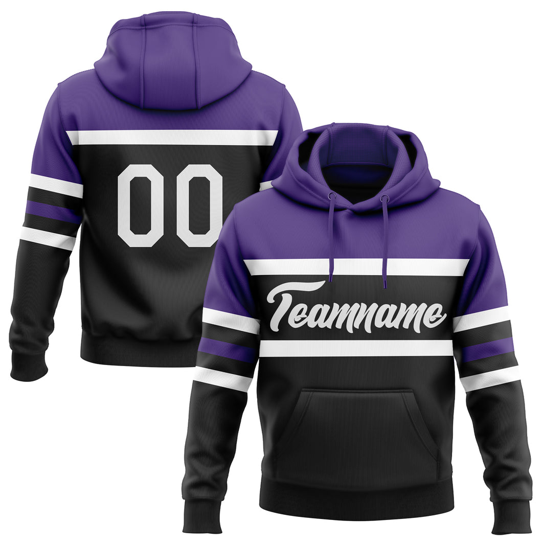 Custom Stitched Black White-Purple Line Sports Pullover Sweatshirt Hoodie