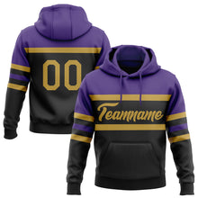 Загрузить изображение в средство просмотра галереи, Custom Stitched Black Old Gold-Purple Line Sports Pullover Sweatshirt Hoodie
