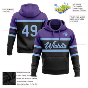 Custom Stitched Black Light Blue-Purple Line Sports Pullover Sweatshirt Hoodie