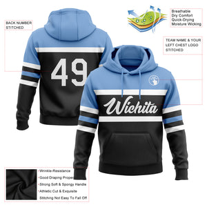 Custom Stitched Black White-Light Blue Line Sports Pullover Sweatshirt Hoodie