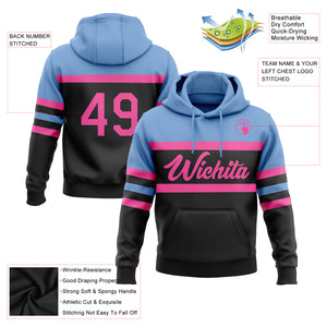 Custom Stitched Black Pink-Light Blue Line Sports Pullover Sweatshirt Hoodie