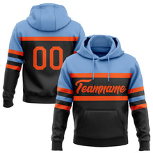 Загрузить изображение в средство просмотра галереи, Custom Stitched Black Orange-Light Blue Line Sports Pullover Sweatshirt Hoodie
