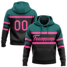 Load image into Gallery viewer, Custom Stitched Black Pink-Teal Line Sports Pullover Sweatshirt Hoodie
