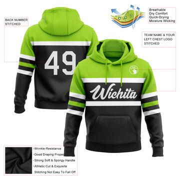 Custom Stitched Black White-Neon Green Line Sports Pullover Sweatshirt Hoodie