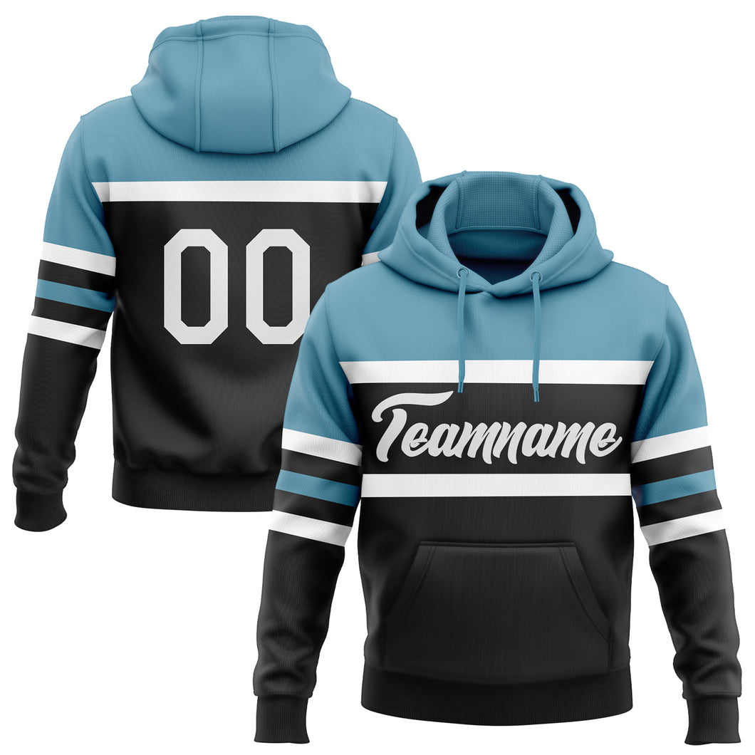 Custom Stitched Black White-Shadow Blue Line Sports Pullover Sweatshirt Hoodie