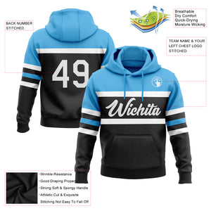 Custom Stitched Black White-Sky Blue Line Sports Pullover Sweatshirt Hoodie