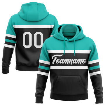 Custom Stitched Black White-Aqua Line Sports Pullover Sweatshirt Hoodie