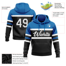 Load image into Gallery viewer, Custom Stitched Black White-Blue Line Sports Pullover Sweatshirt Hoodie
