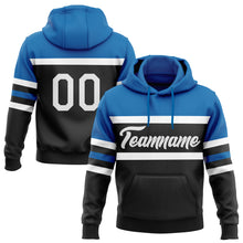 Load image into Gallery viewer, Custom Stitched Black White-Blue Line Sports Pullover Sweatshirt Hoodie
