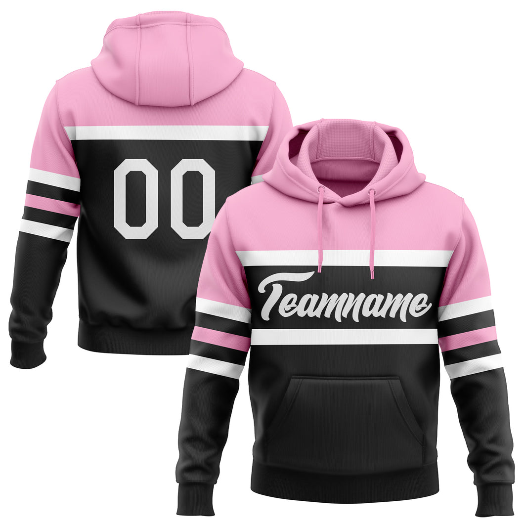 Custom Stitched Black White-Light Pink Line Sports Pullover Sweatshirt Hoodie