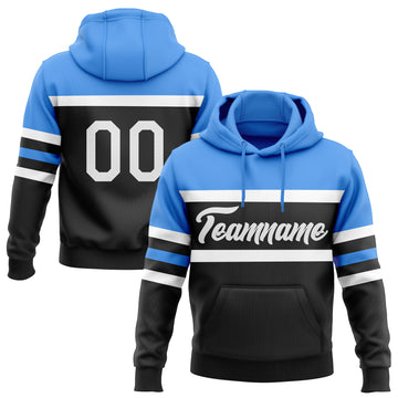 Custom Stitched Black White-Powder Blue Line Sports Pullover Sweatshirt Hoodie