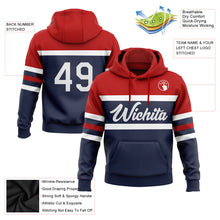 Загрузить изображение в средство просмотра галереи, Custom Stitched Navy White-Red Line Sports Pullover Sweatshirt Hoodie
