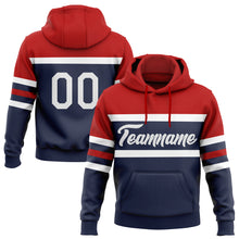 Загрузить изображение в средство просмотра галереи, Custom Stitched Navy White-Red Line Sports Pullover Sweatshirt Hoodie
