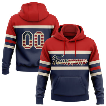 Custom Stitched Navy Vintage USA Flag Cream-Red Line Sports Pullover Sweatshirt Hoodie