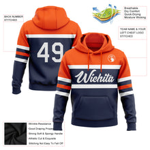 Laden Sie das Bild in den Galerie-Viewer, Custom Stitched Navy White-Orange Line Sports Pullover Sweatshirt Hoodie
