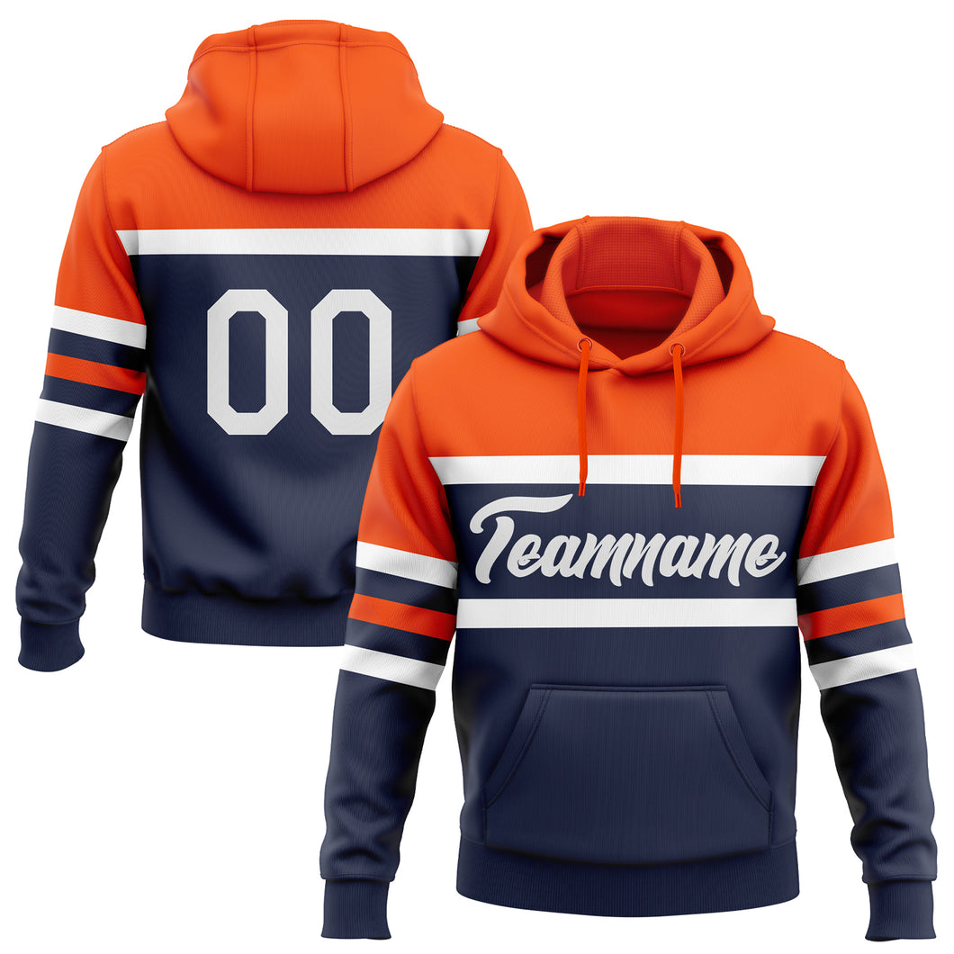 Custom Stitched Navy White-Orange Line Sports Pullover Sweatshirt Hoodie