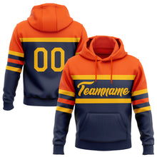 Load image into Gallery viewer, Custom Stitched Navy Gold-Orange Line Sports Pullover Sweatshirt Hoodie
