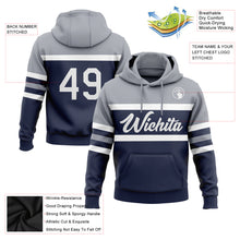 Laden Sie das Bild in den Galerie-Viewer, Custom Stitched Navy White-Gray Line Sports Pullover Sweatshirt Hoodie
