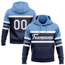 Загрузить изображение в средство просмотра галереи, Custom Stitched Navy White-Light Blue Line Sports Pullover Sweatshirt Hoodie
