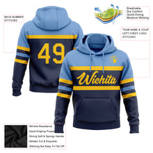 Load image into Gallery viewer, Custom Stitched Navy Yellow-Light Blue Line Sports Pullover Sweatshirt Hoodie
