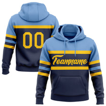 Загрузить изображение в средство просмотра галереи, Custom Stitched Navy Yellow-Light Blue Line Sports Pullover Sweatshirt Hoodie
