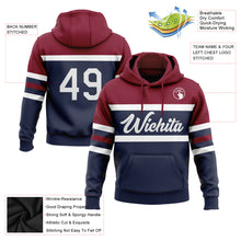 Laden Sie das Bild in den Galerie-Viewer, Custom Stitched Navy White-Crimson Line Sports Pullover Sweatshirt Hoodie
