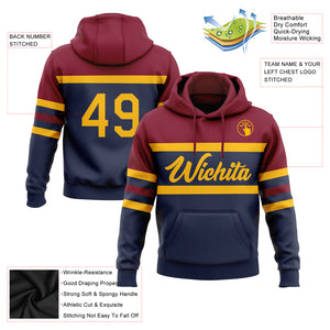 Custom Stitched Navy Gold-Crimson Line Sports Pullover Sweatshirt Hoodie