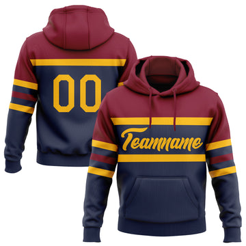 Custom Stitched Navy Gold-Crimson Line Sports Pullover Sweatshirt Hoodie