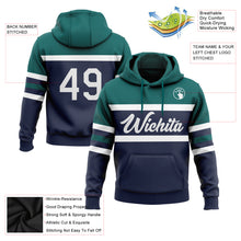 Загрузить изображение в средство просмотра галереи, Custom Stitched Navy White-Teal Line Sports Pullover Sweatshirt Hoodie
