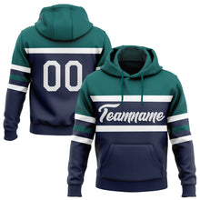 Загрузить изображение в средство просмотра галереи, Custom Stitched Navy White-Teal Line Sports Pullover Sweatshirt Hoodie
