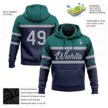 Charger l&#39;image dans la galerie, Custom Stitched Navy Gray-Teal Line Sports Pullover Sweatshirt Hoodie
