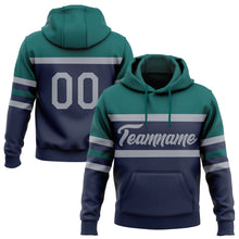 Загрузить изображение в средство просмотра галереи, Custom Stitched Navy Gray-Teal Line Sports Pullover Sweatshirt Hoodie
