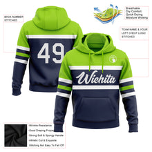 Laden Sie das Bild in den Galerie-Viewer, Custom Stitched Navy White-Neon Green Line Sports Pullover Sweatshirt Hoodie
