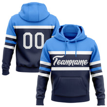 Загрузить изображение в средство просмотра галереи, Custom Stitched Navy White-Powder Blue Line Sports Pullover Sweatshirt Hoodie
