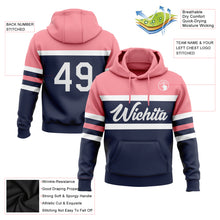 Laden Sie das Bild in den Galerie-Viewer, Custom Stitched Navy White-Medium Pink Line Sports Pullover Sweatshirt Hoodie
