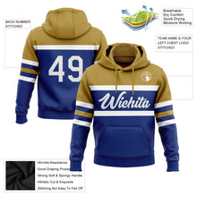 Laden Sie das Bild in den Galerie-Viewer, Custom Stitched Royal White-Old Gold Line Sports Pullover Sweatshirt Hoodie
