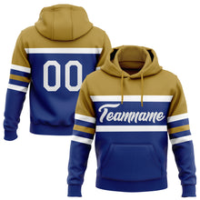 Загрузить изображение в средство просмотра галереи, Custom Stitched Royal White-Old Gold Line Sports Pullover Sweatshirt Hoodie
