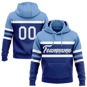 Custom Stitched Royal White-Light Blue Line Sports Pullover Sweatshirt Hoodie