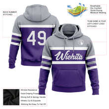 Laden Sie das Bild in den Galerie-Viewer, Custom Stitched Purple White-Gray Line Sports Pullover Sweatshirt Hoodie
