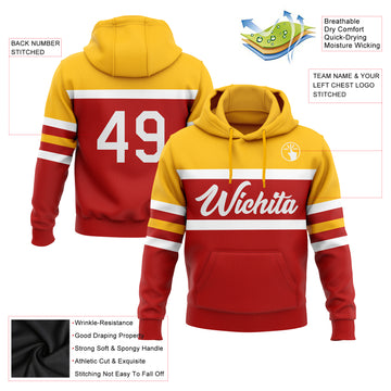 Custom Stitched Red White-Gold Line Sports Pullover Sweatshirt Hoodie