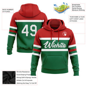 Custom Stitched Kelly Green White-Red Line Sports Pullover Sweatshirt Hoodie